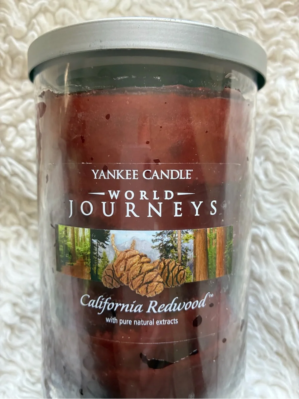 Yankee Candle California Redwoods discontinued Deep Red Jar large size two wicks